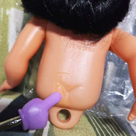 Vtg Fibre Craft Doll Pillow Doll 8" Tall Poupee Coussin Brown Hair Brown Eyes - Picture 10 of 10